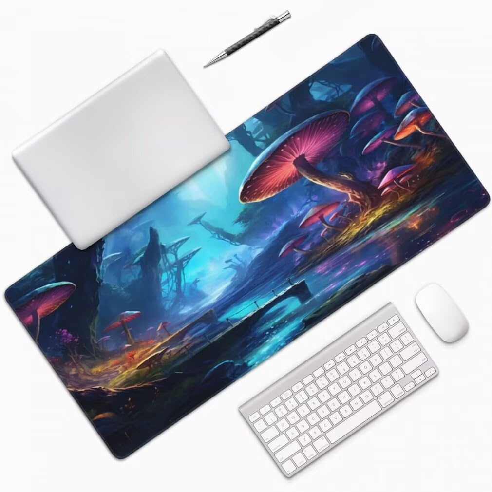 Alfombrilla Ratón XXL Paisaje Fantástico, Mouse Pad XXL 1000x500mm, Alfombrilla Escritorio con Bordes Cosidos, Mousepad con Base de Goma Antideslizante para Gaming, Oficina (Seta Gigante) -MP1444