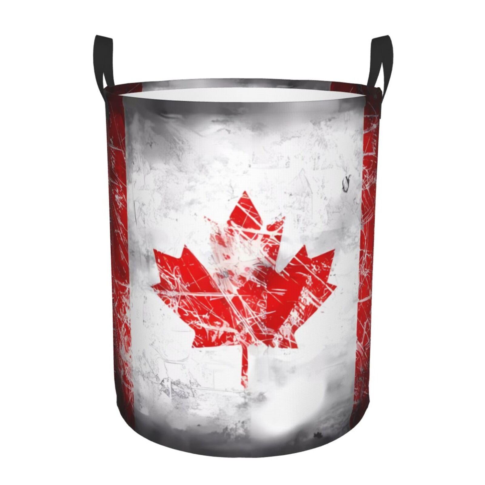 M Collapsible Retro Canada Flag Print Circular Hamper Round