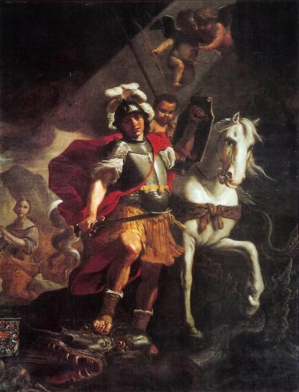 Murales de lienzo de San Jorge victorioso sobre el dragón Mattia Preti 60x90cm para pared