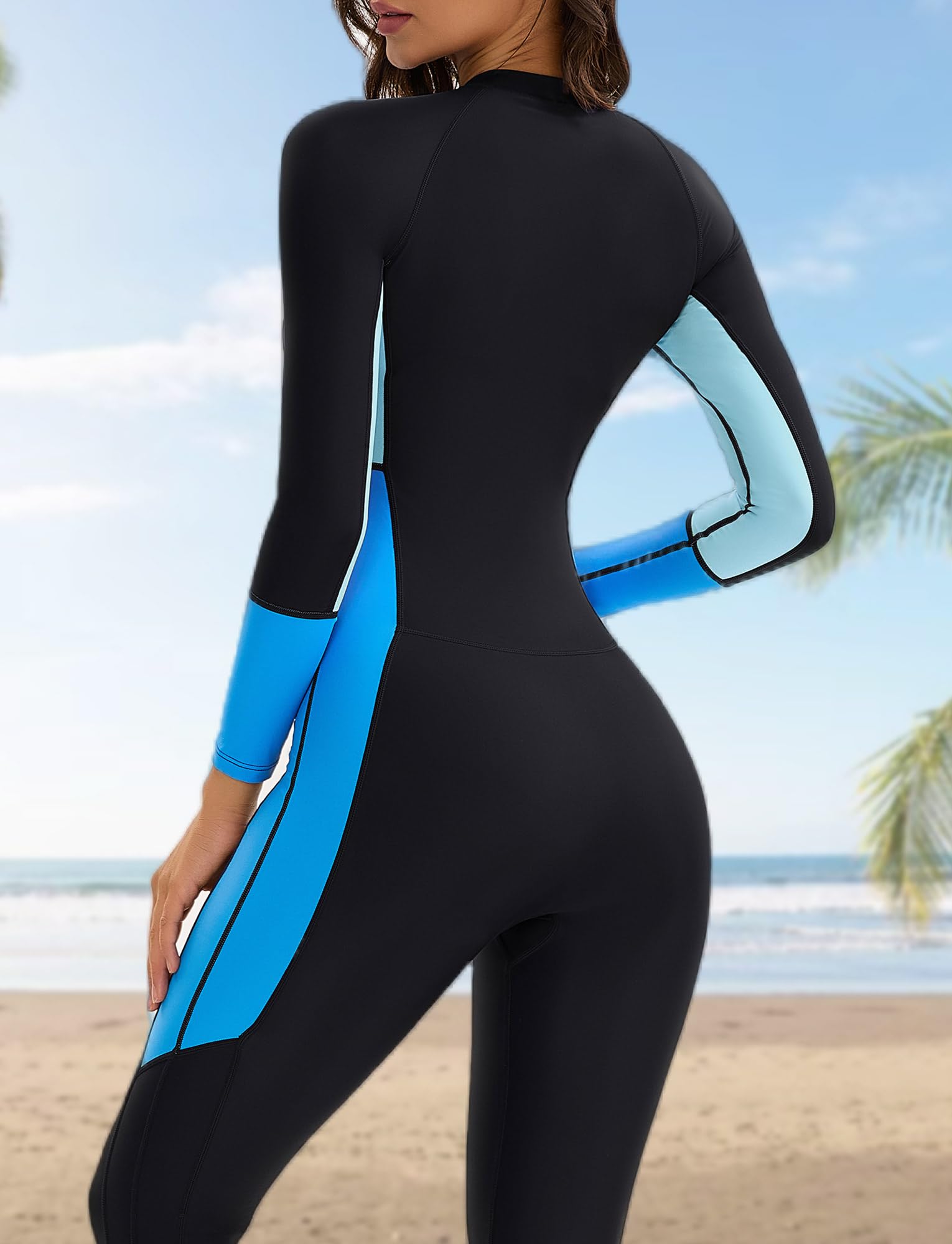Traje de baño de una pieza de manga larga UPF 50+ con brasier integrado para mujer