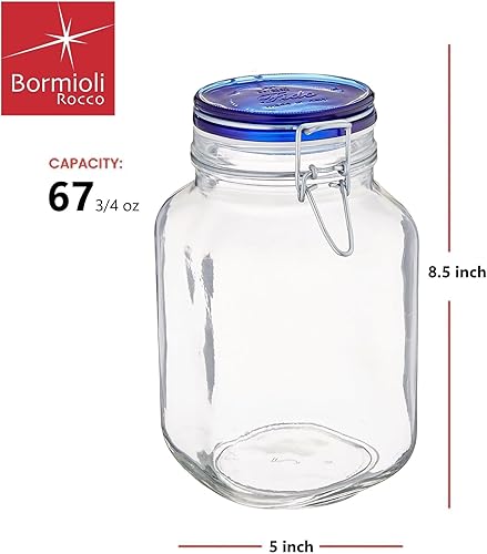 Miniatura 2 de Bormioli Rocco Colección Fido, paquete de 2, 67.75 onzas, tarros de vidrio para almacenamiento de alimentos, sello de goma hermético y tapa de