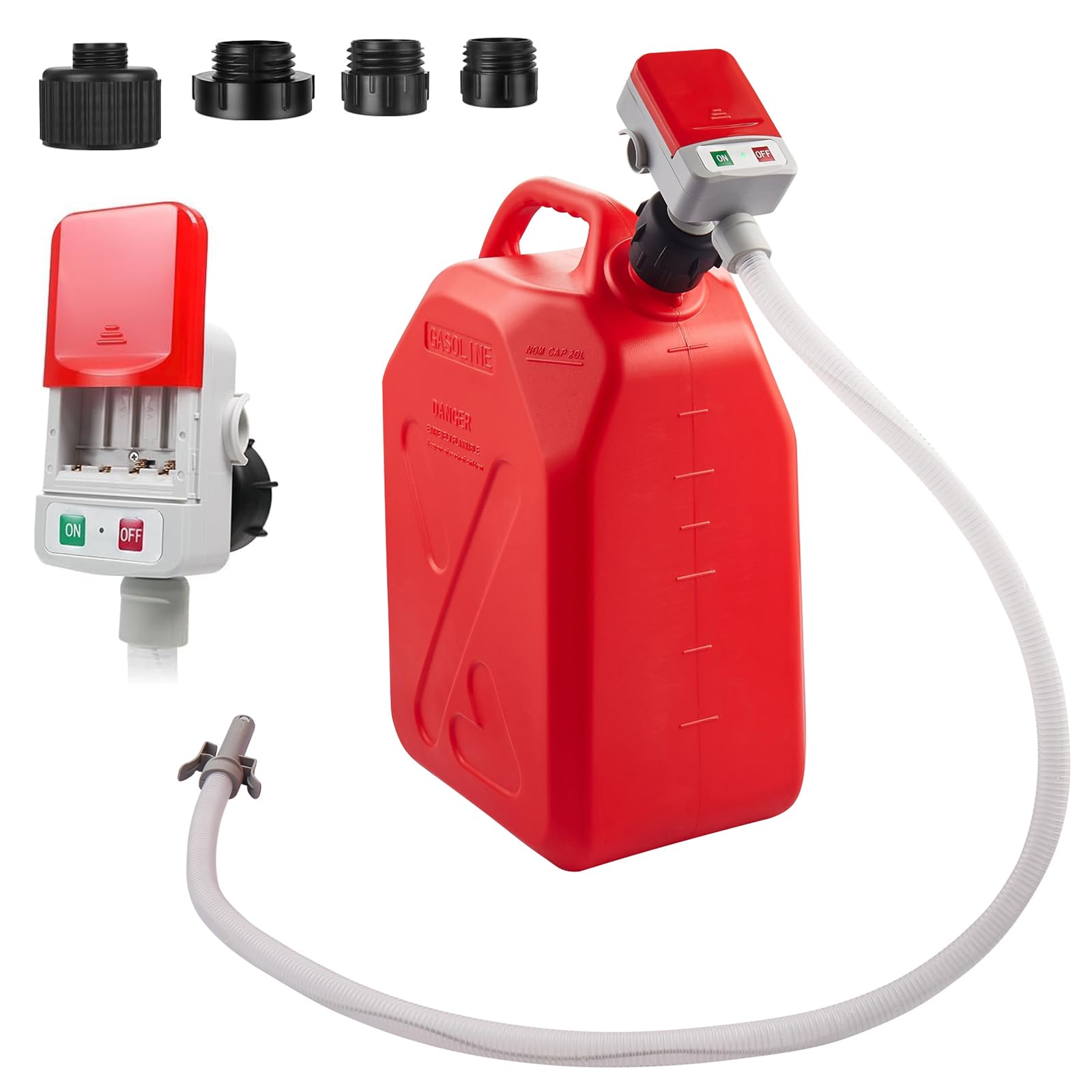 Pompa di Trasferimento del Carburante 12V con Sensore di Arresto Automatico(2,4GPM), Pompa Travaso a Batteria Gasolio Elettrica, Pompa Travaso Liquidi con 1,8M Tubo e Adattatore di 4 Dimensioni