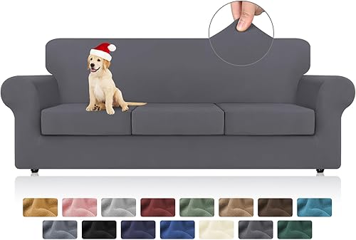 Miniatura 20 de KEKUOU Fundas elásticas para sofá de 3 cojines, aptas para mascotas, fundas de sofá, lavables, suaves, elásticas y protectoras de muebles para