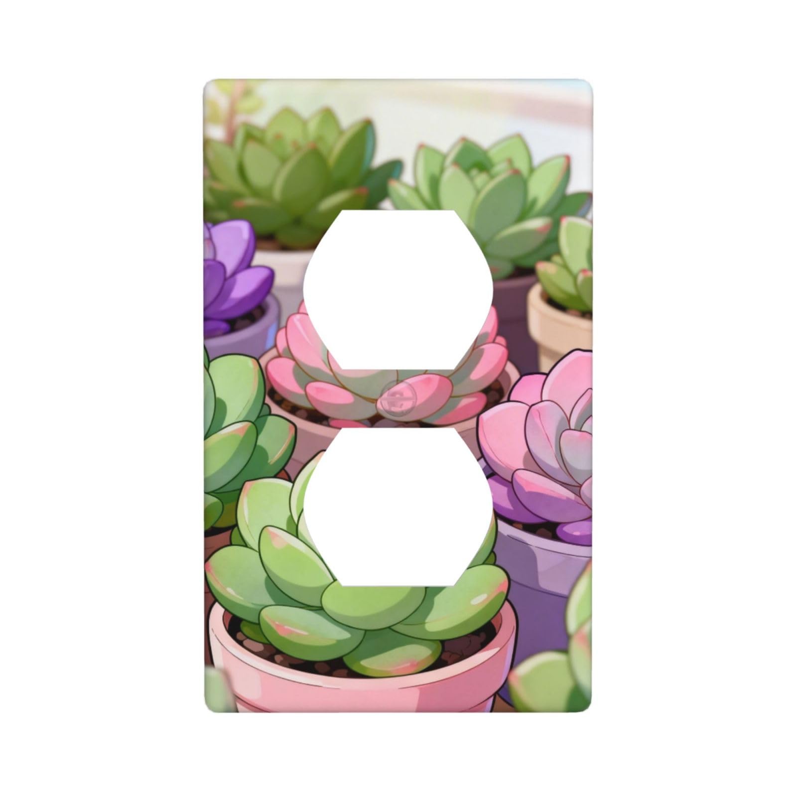 Succulent Plant Set Decorative Switch Plate Cover-Unbreakable Polycarbonate Wall Plate for Home Office, 1 Gang with Screws