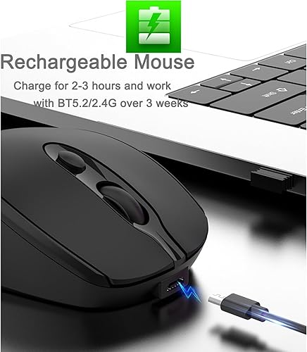 Miniatura 6 de Quntee Ratón inalámbrico Bluetooth recargable USB C para MacBook Pro, mouse Bluetooth USB-C para computadora, mouse inalámbrico ergonómico