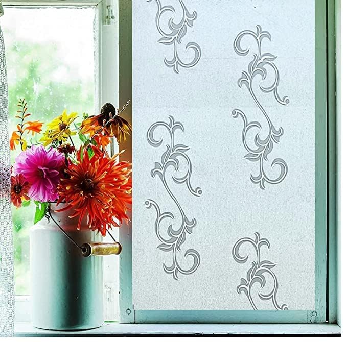 Image of SUNBIRD Window Film Privacy Colorful Window Sticker, Decorative Window Vinyl, Adhesive Home UV Blocking, Heat Insulation Static Cling for Bathroom Office (24 X 60 INCHES, Flower Draco)