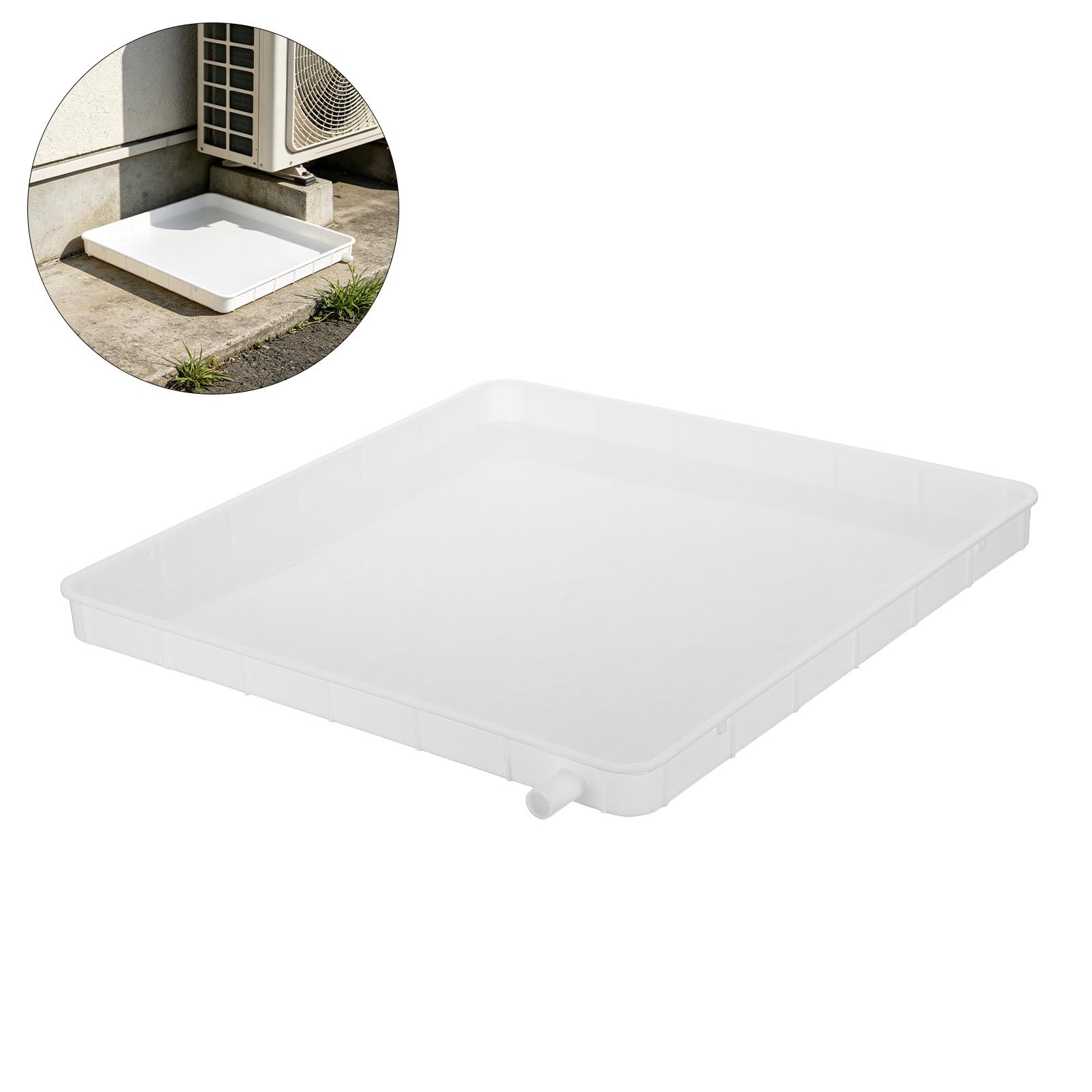 NUOBESTY Bac de Récupération Eau pour Climatiseur Plastique avec Évacuation Latérale Carrée Plateau Anti-goutte et Facile à Installer