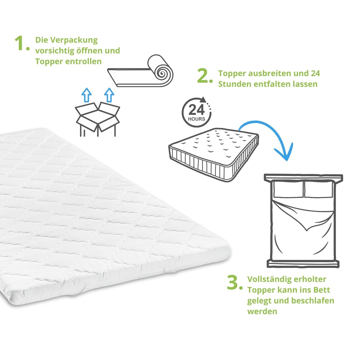 Bodyprotect Matratzentopper 140x200cm, Komfortschaum Matratzen/Mattress Topper, Matratzenauflage 140x200 cm, 6cm hoch, Made in EU, Waschbar, Oeko-Tex