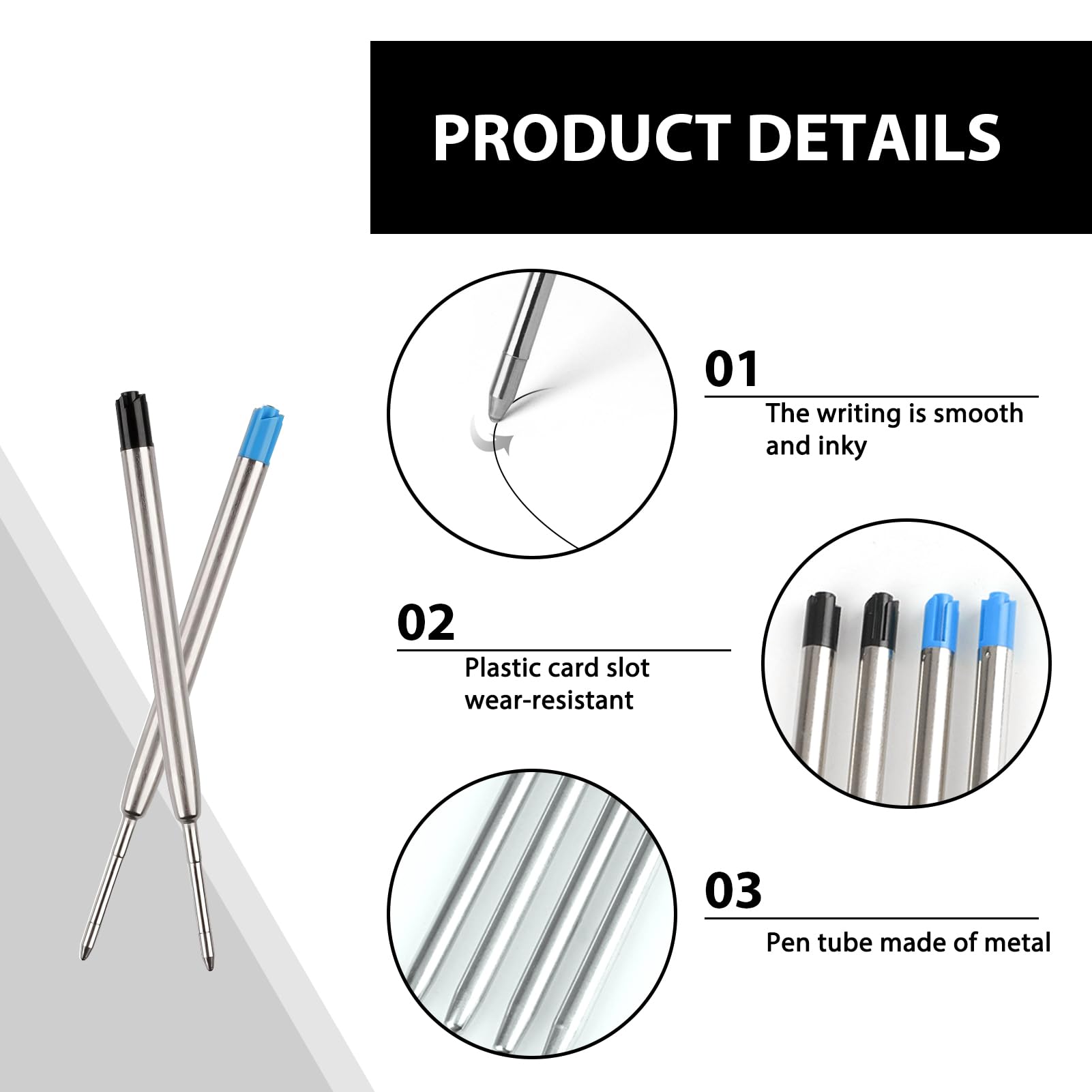 12 Pezzi Ricariche Penna, Refill Penna a Sfera Metallo G2, Compatibili con Penna Formato G2, Set di Ricariche Inchiostro, Ricariche Biro Metalliche, Perfette per Ufficio e Scuola, 0.5mm, 6 Nero+6 Blu