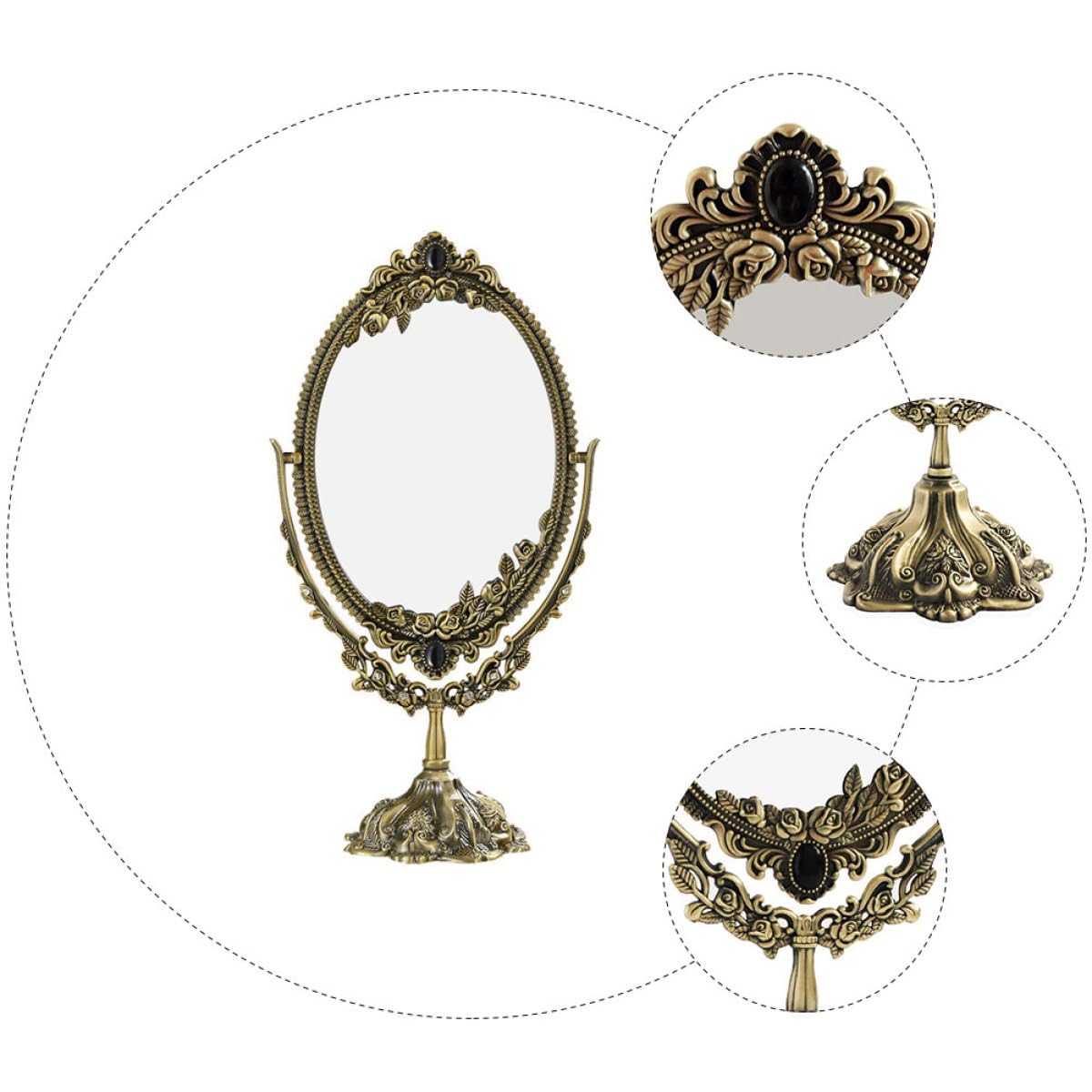 PACKOVE Retro Metall Kosmetikspiegel Doppelseitig mit Hoher Auflösung und Verblassendem Glas Eleganter Schminktisch Spiegel für Zuhause und Rasur