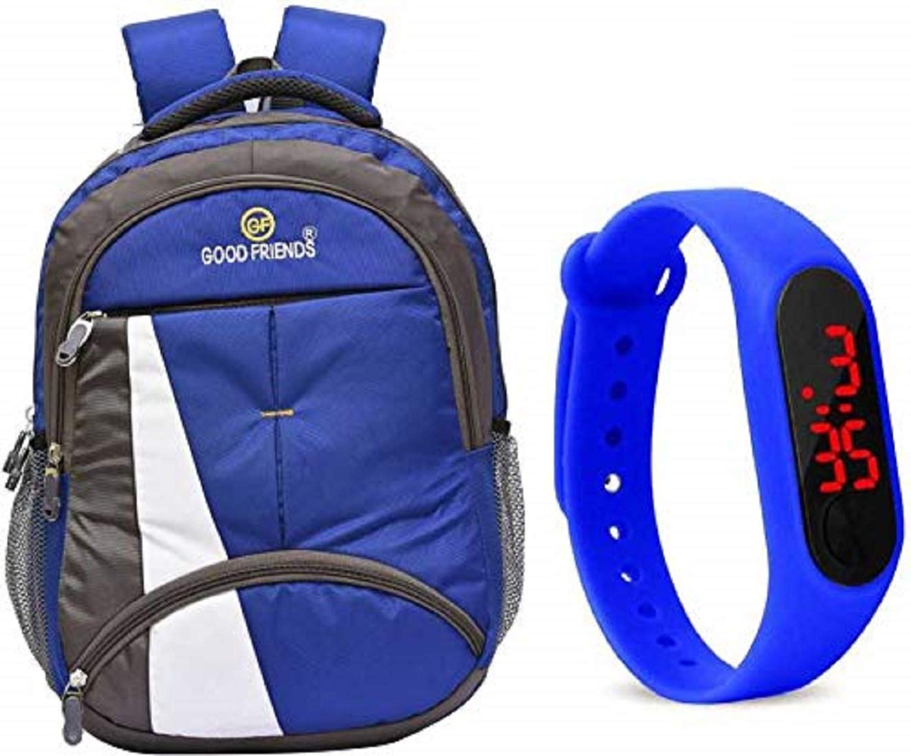 Good Friends Super 36 Liters Casual Backpack for Unisex Blue and led Watch