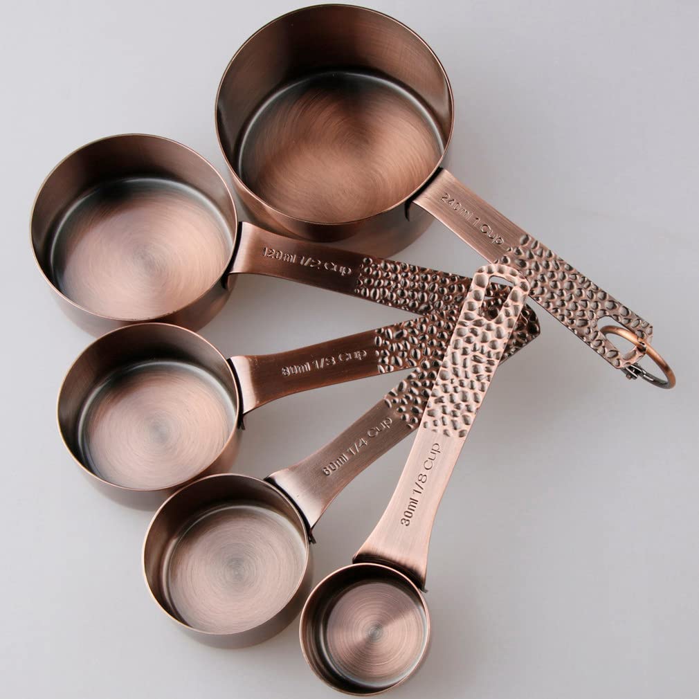 Smithcraft Measuring Cups and Spoons Set 12, Copper Measuring Cups and Spoons Set, Stainless Steel Measuring Cups and Spoons Set, 5 Measure Cups & 6 Measuring Spoons w/Leveler for Kitchen&Baking