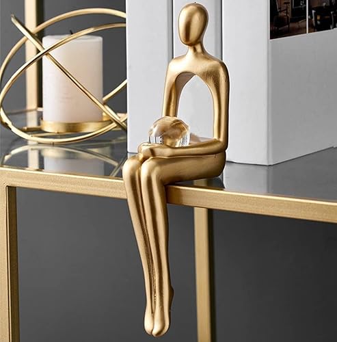 Miniatura 4 de Yijan Figuras abstractas doradas para estantería, arte de estatua de pensador moderna, decoración del hogar, oficina, estantería de escritorio,