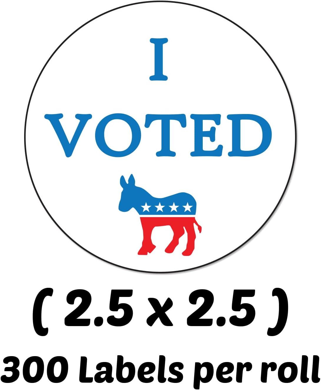 600 Semi-Gloss 2.5 Inch Round I Voted (Donkey) Removable Labels Red, White, and Blue Colored Adhesive Backed Stickers - 2 Rolls of 300