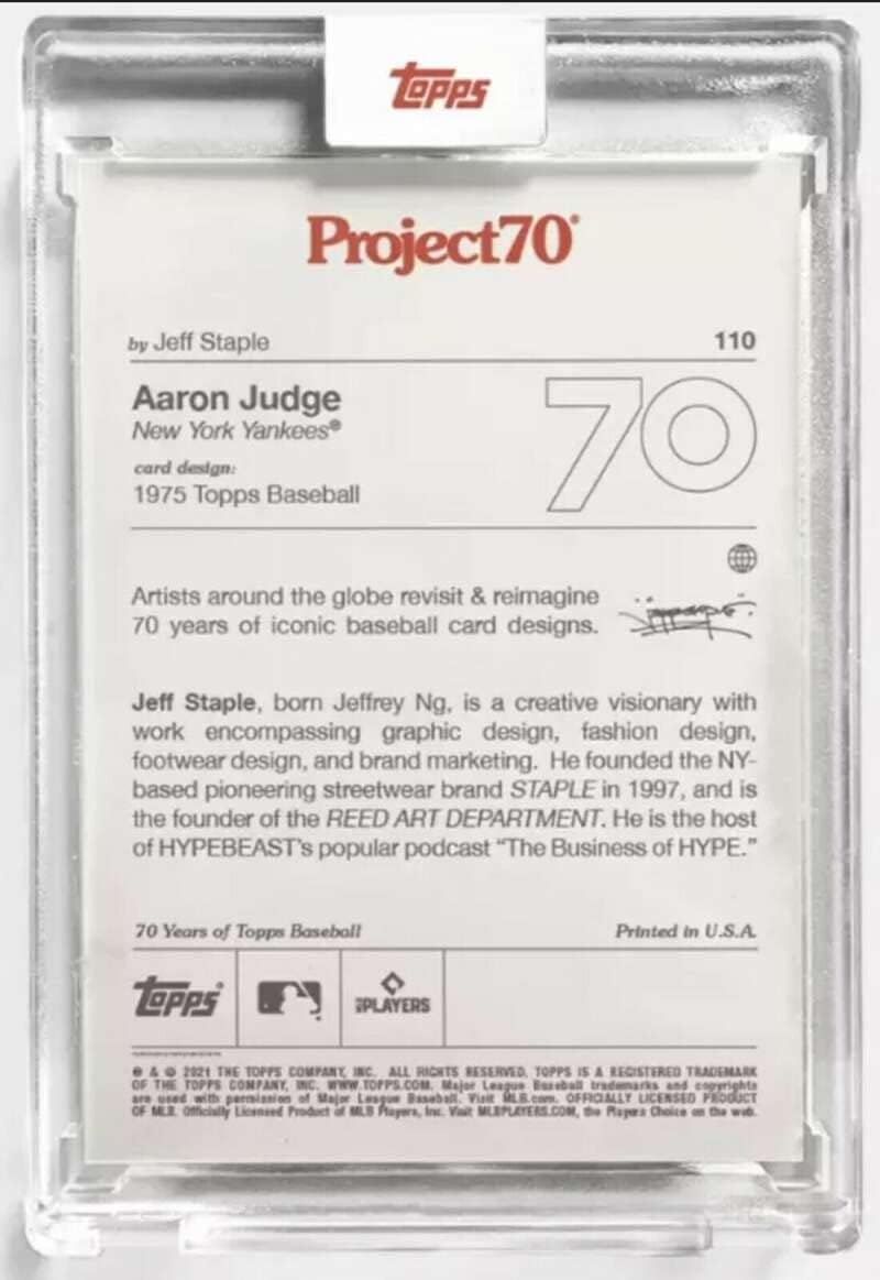 2021 Topps Project70 Baseball #110 Aaron Judge PR: 2204 New York Yankees 1975 Jeff Staple