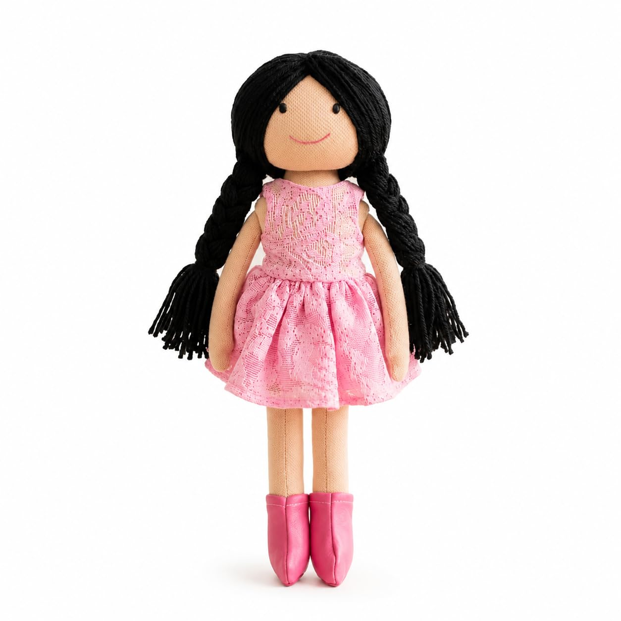 handcrafted indian rag doll set, stitch soft toy doll for kids, soft cotton fabric yarn cloth doll, traditional south indian soft toys for kids room decor (pink, dot and net)