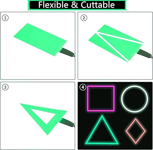 Miniatura 2 de Ourbest Tira de luces EL, panel electroluminiscente suave, hoja de papel luminiscente, luces para bricolaje, cortables, 4.7 x 2.0 in, 3 modos