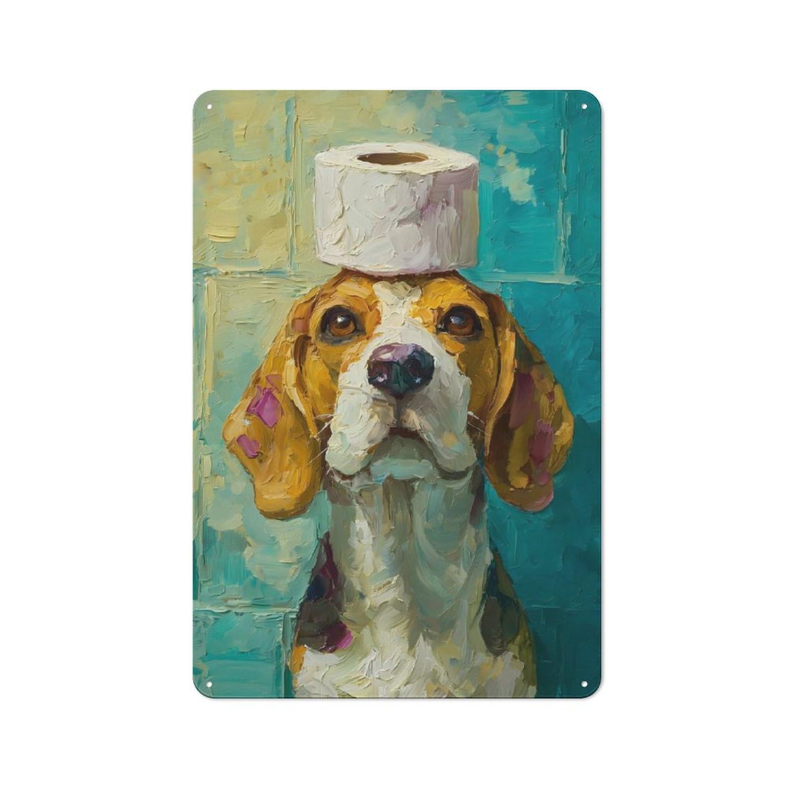 Junmoney Style-13 Beagle With Toilet Paper Crown Printed Metal Sign 30X20cm For Café Or Home Bar, For Kitchen And Home Bar Decor, For Cafés, Pubs And Restaurants