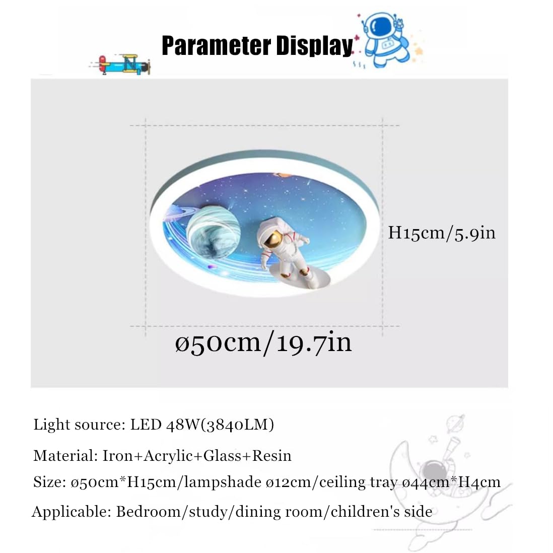 Lampa sufitowa LED Lampa sufitowa dla dzieci astronauta sypialnia lampa sufitowa szklana planeta 48 W możliwość ściemniania pokój chłopiec światła salon oświetlenie wewnętrzne światło