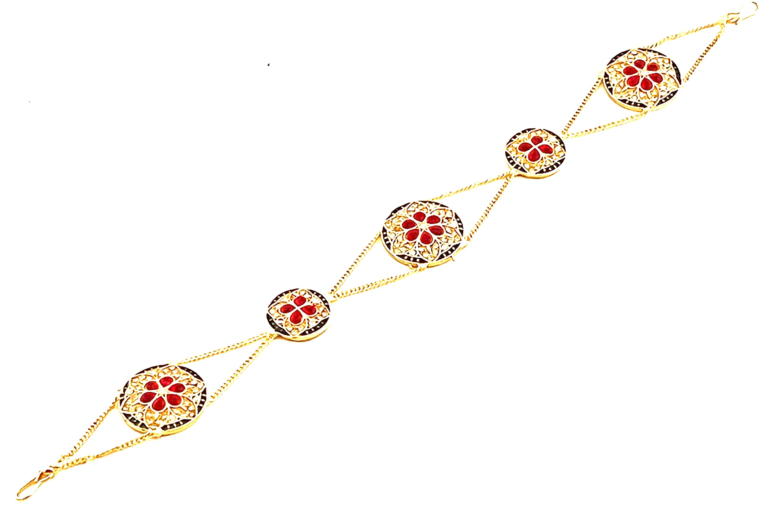 THE OPAL FACTORYWomen's TOF Traditional Rajasthani Gold Plated Floral Minakari Sheeshphool AD/CZ Stones and Pearls (Multicolour) (Style 1), Metal, kundan imitation