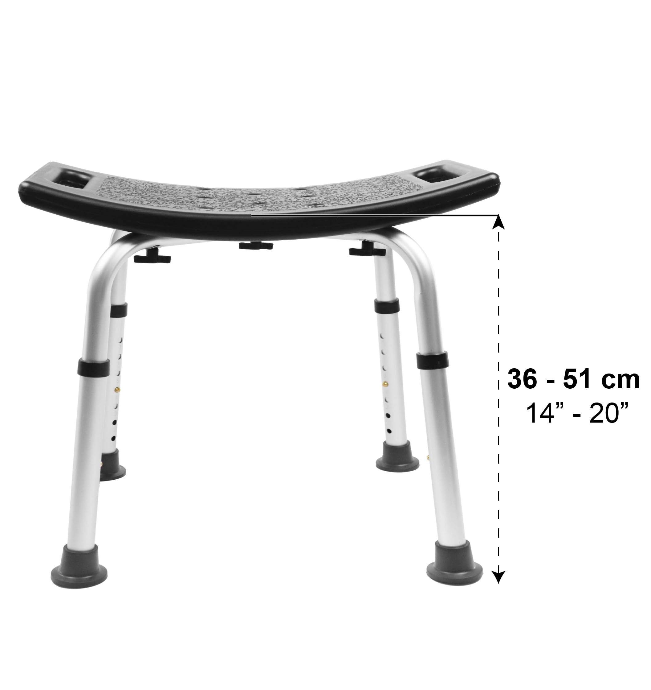 PEPE Mobility Taburete para Ducha Antideslizante, Banqueta Baño, Altura Regulable, Montaje sin Herramientas, Rectagular, Negro