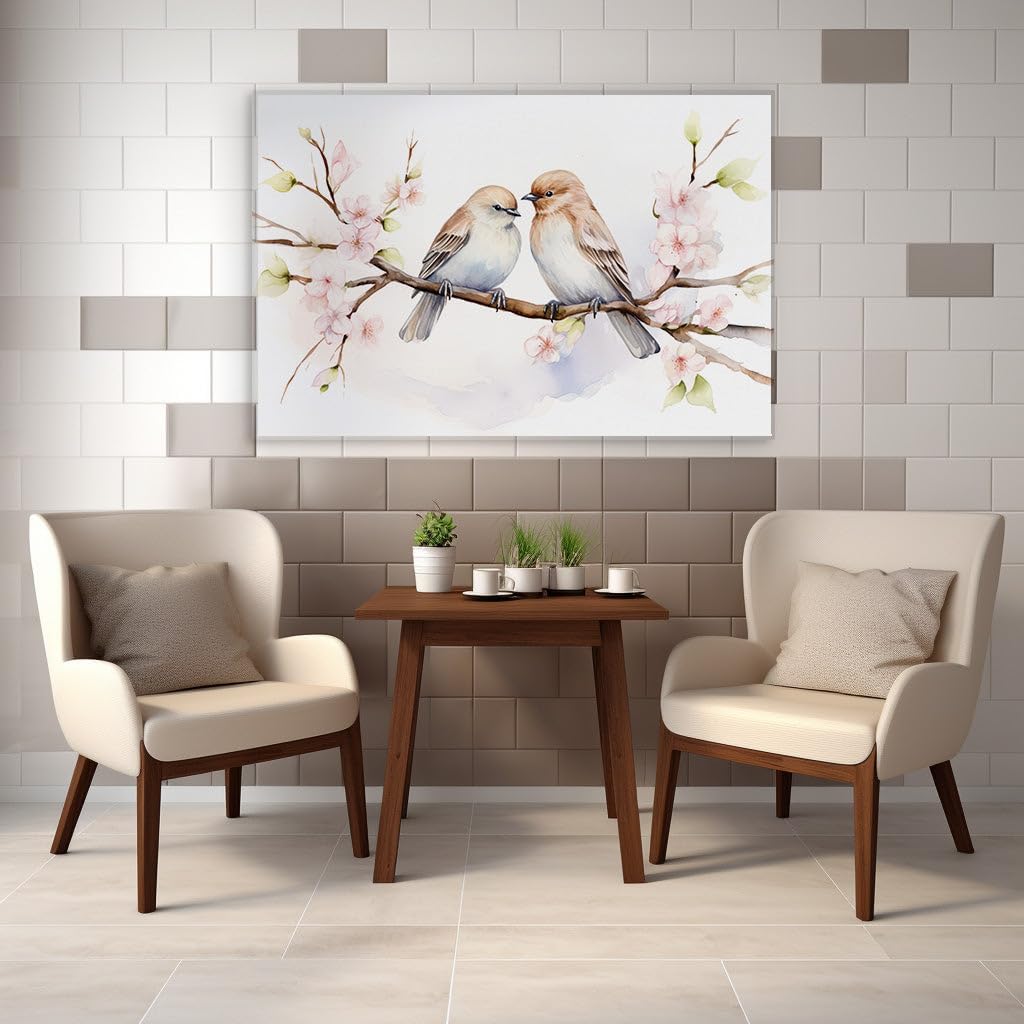 Canvas for Living room. Whispering Wings Amidst Blossoms � A Tender Avian Encounter, 27 x 18 inch Canvas Wall Art - Expansive Panoramas - Modern Home Decor - 69x46 cm (27x18 inch)
