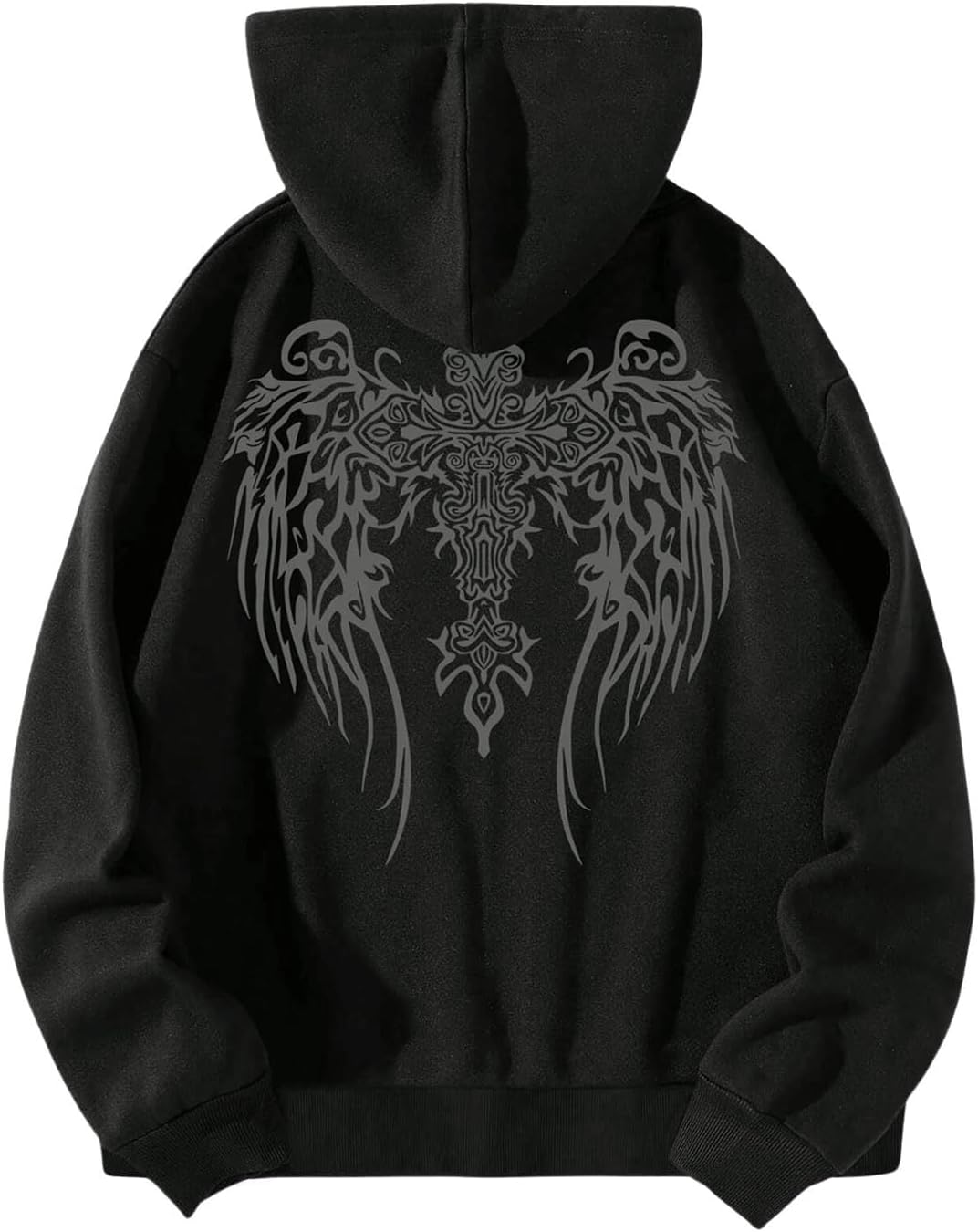 SHENHE Men's Zip Up Hoodie Wings Cross Print Graphic Goth Hoodie Sweatshirt with Pockets - Image 2