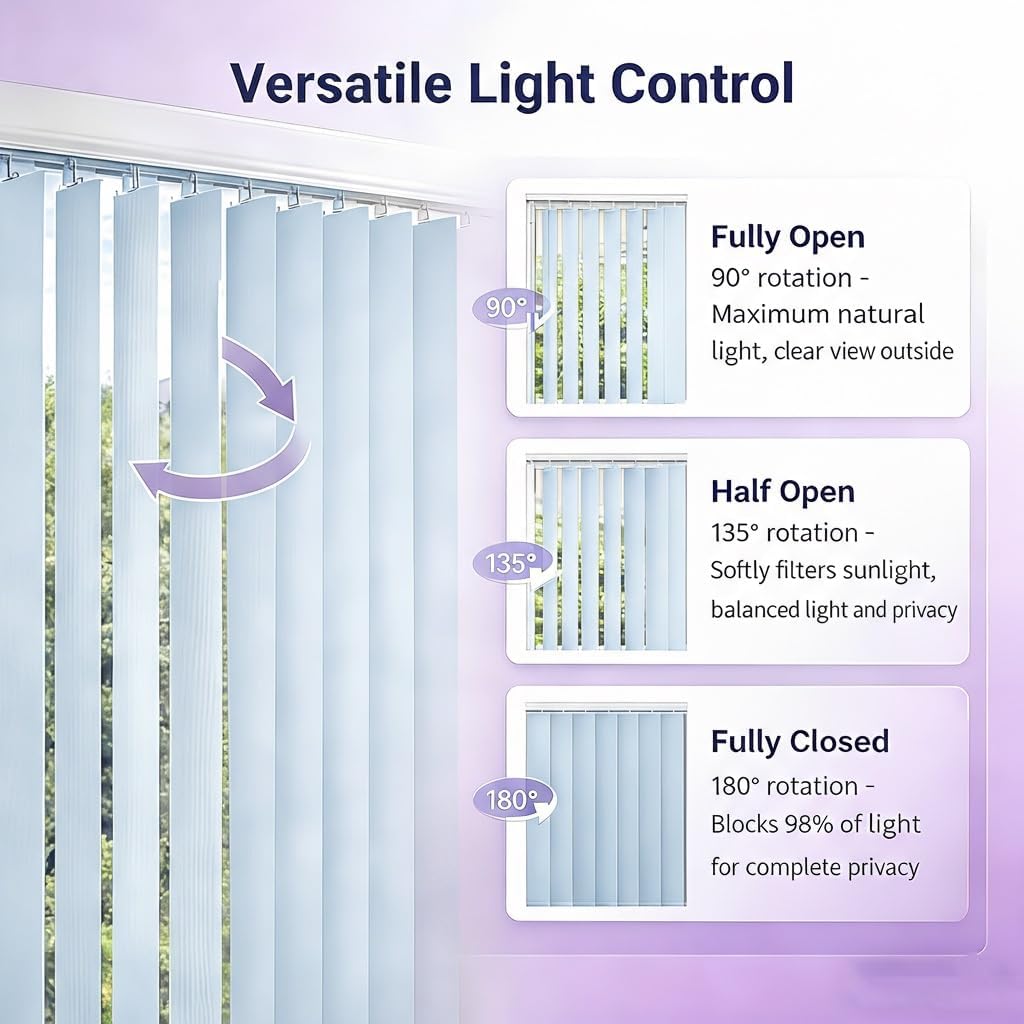 Vertical Blinds Light Blue Blackout Window Blind for Sliding Glass Doors, Smooth Glide Cordless Light Filtering Fabric Room Divider & Patio Door Blinds 55" 59" 63" 68" 71" 78" 83"(78" W x 84" H)