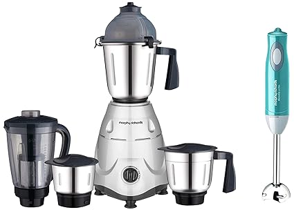Morphy Richards Icon Superb 750W Mixer Grinder, 4 Jars, Silver and Black & Pronto Ultra Hand Blender, 300W (Blue)