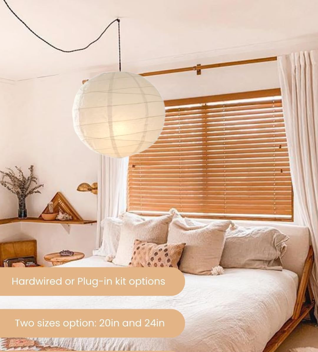 Nogy Lantern Lamp Pendant Light - Paper Lantern Pendant - Off White Paper Pendant Light - Rice Hanging Light, Perfect for Home Decor