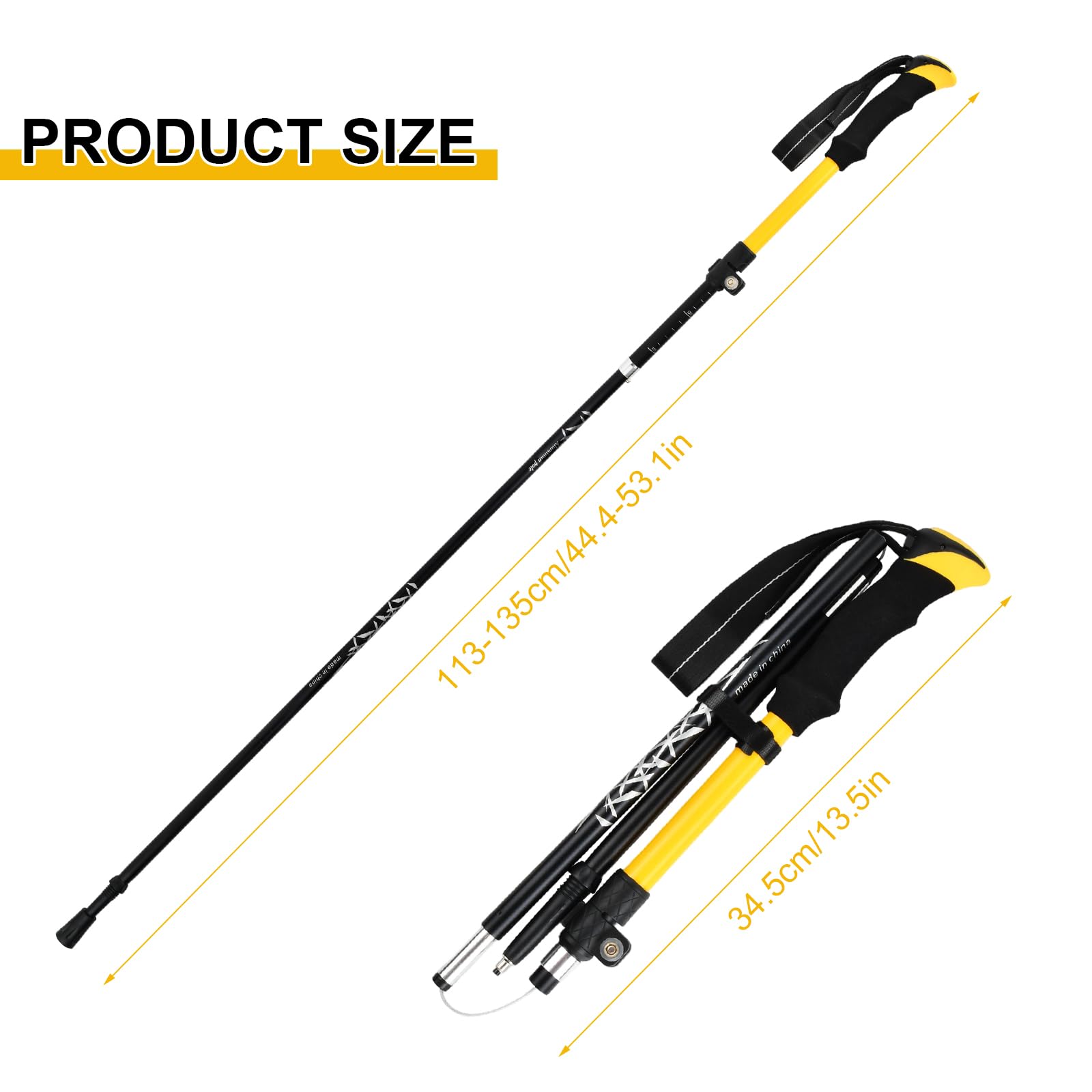 2 Pezzi Bastoni Trekking, Bastoncini Trekking Pieghevoli, Racchette Walking con Manico in Eva e Borsa, Alluminio per Montagna Escursioni e Sci, 113-138cm