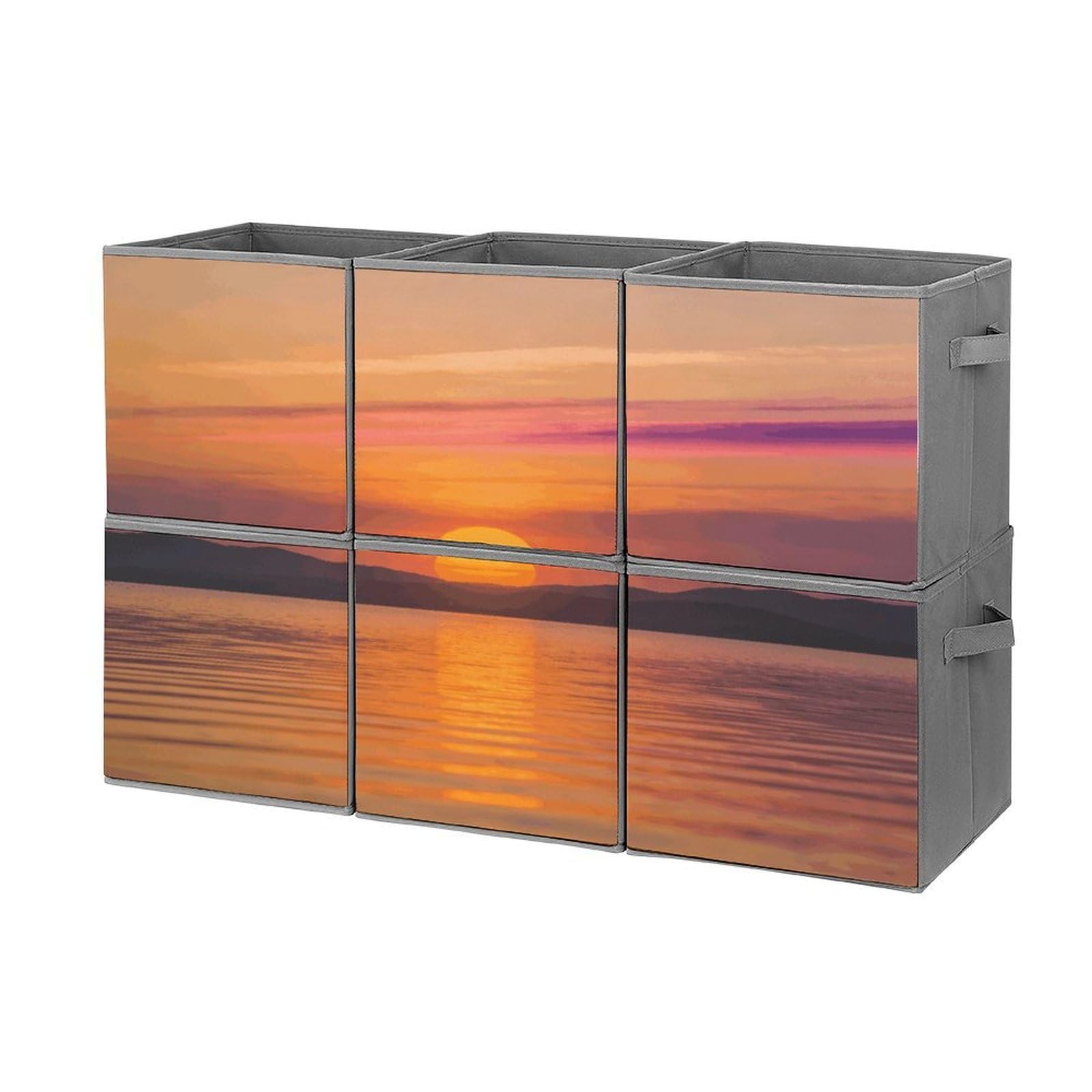 Fodpand Style Sunrise Cube Bins With Double Handles,Set Of 6 Cube Organizer, Stackable And Foldable Storage Bins For Organization, Closet, Shelves, Offices