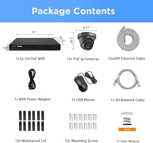 Miniatura 8 de Sistema de cámara de seguridad de 16 canales 4K PoE, cámara domo de torreta negra IP con cable de 8 MP con detección de vehículos humanos AI, 12Cams