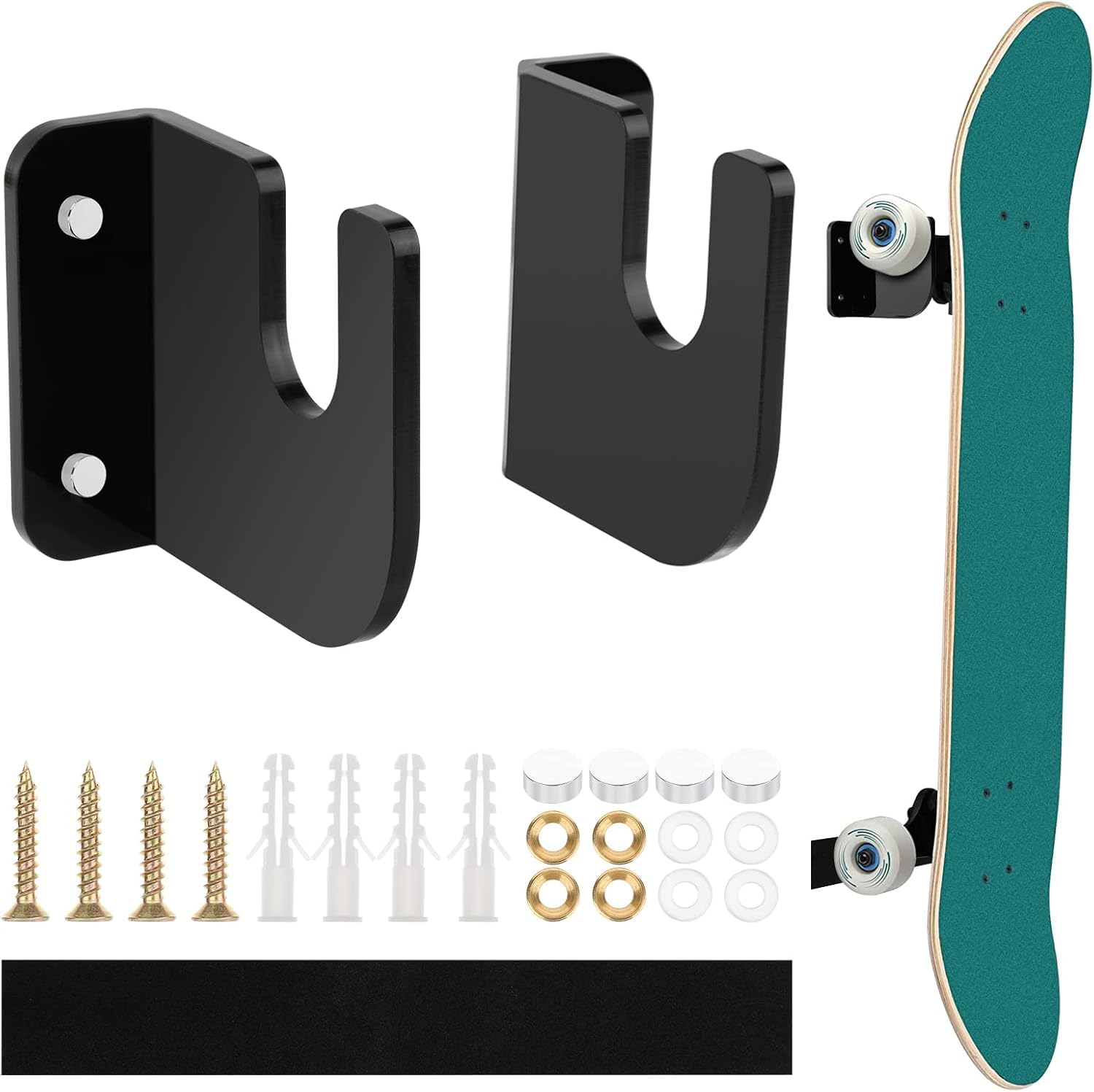 Parikshit Sublimation Acrylic Skateboard Wall Mount Stand Vertical Skate Board Rack Display Holder for Decks & Longboards Wall Mounted Skateboard Storage Organizer (1 BOARD HOLDER BLACK S1)-image-3