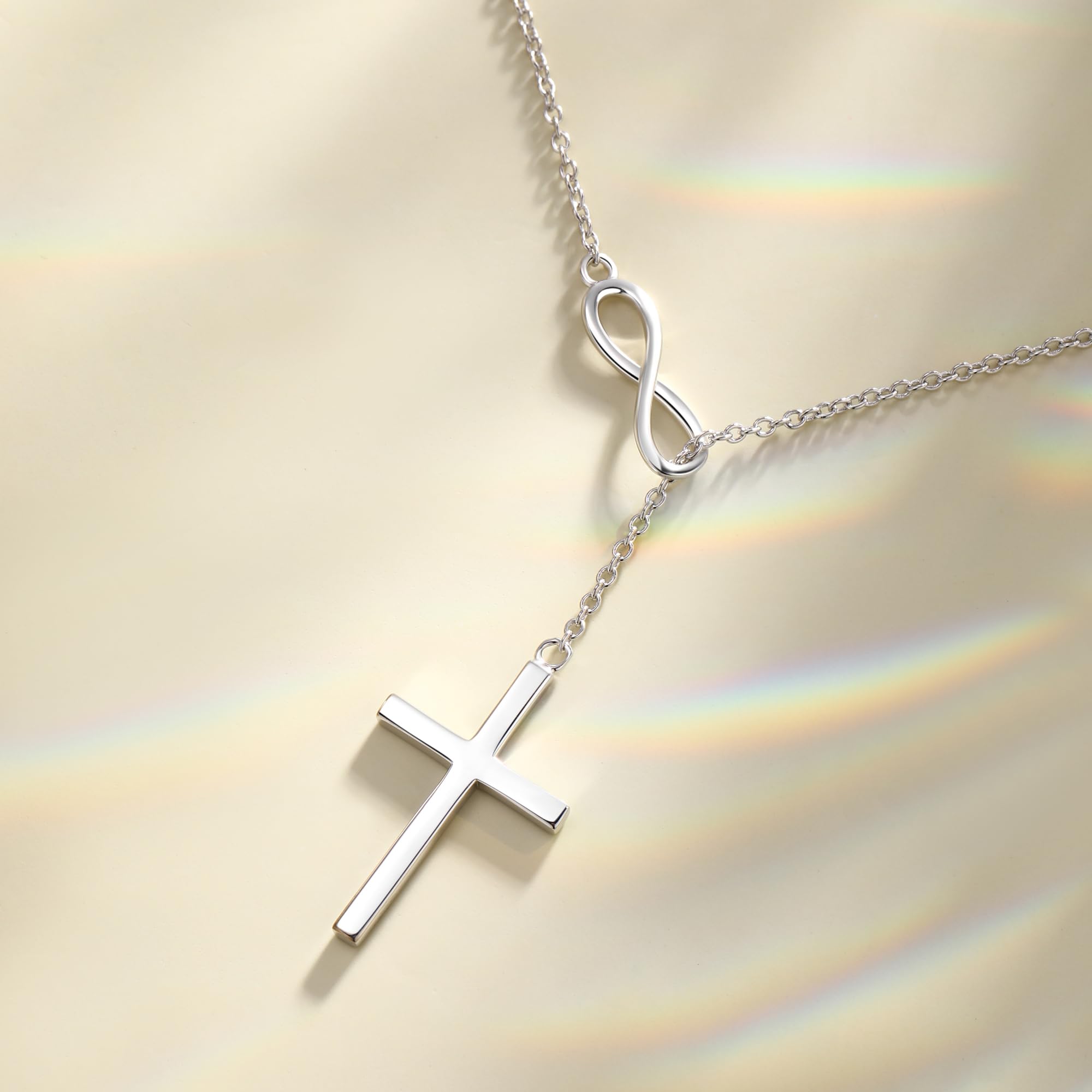 FANCIME - Collar con colgante en forma de cruz de infinito chapado en oro de plata de ley 925 altamente pulida para mujeres y niñas, 45,7 cm