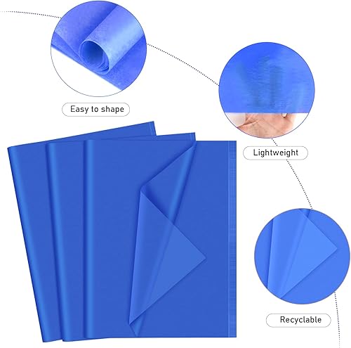 Miniatura 3 de NEBURORA 120 hojas de papel de seda azul, 14 x 20 pulgadas, papel de envoltura azul marino para bolsas de regalo, embalaje, relleno floral,