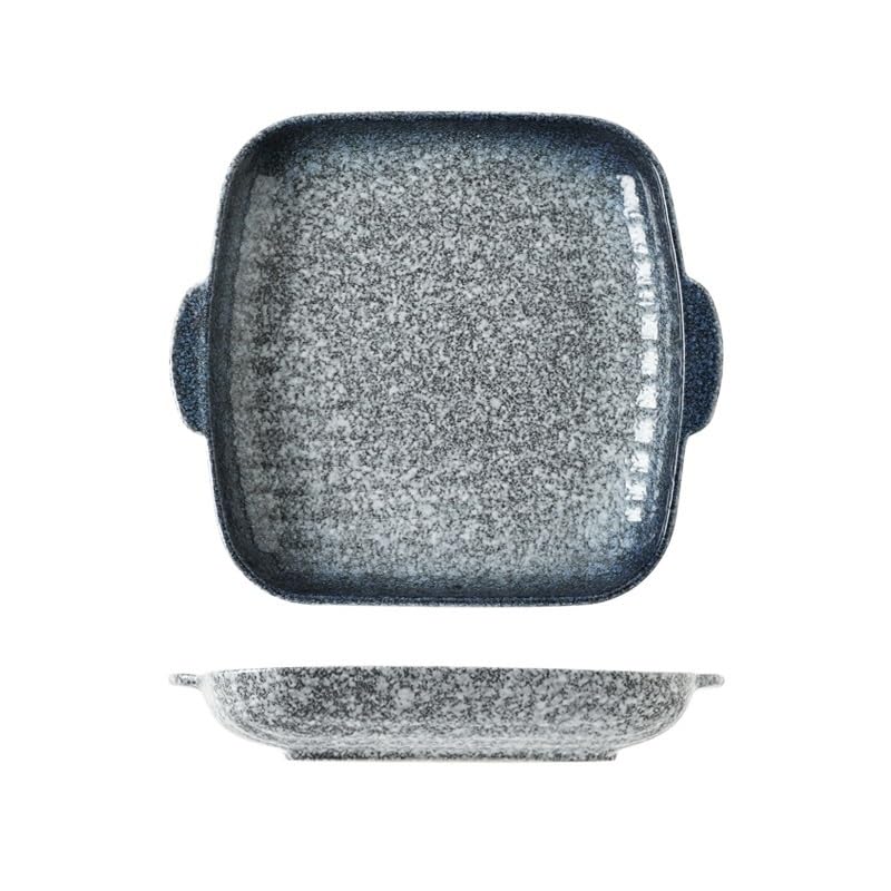 Plato para hornear Horno microondas, utensilios for hornear, tazón ancho for fideos, bandeja de horno cerámica doble oreja for el hogar Cazuela(Grey)