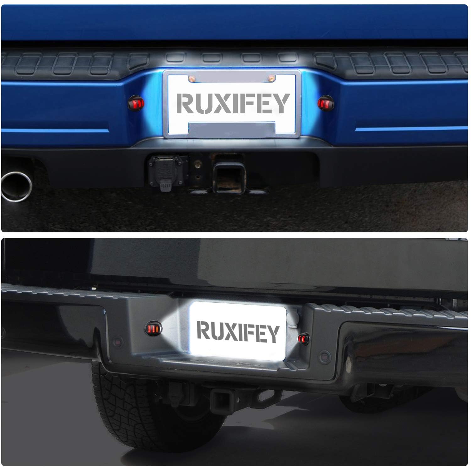 RUXIFEY LED License Plate Lights with Red OLED Neon Tube Compatible with Ford F150 F250 F350 F450 F550 Superduty Ranger Explorer Bronco Excursion Expedition, 6500K White, Pack of 2