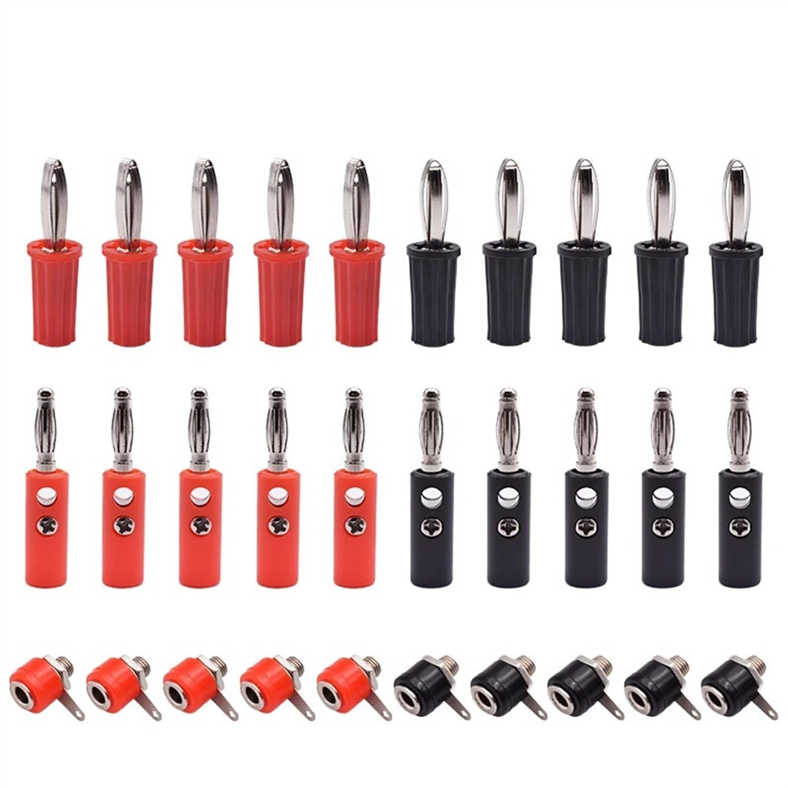 10 szt. 4 mm czerwony czarny męski żeński wtyk bananowy głośnik jack wzmacniacz adapter śruba zacisk łączniki pocztowe złącza wtykowe (kolor: 5 czerwony 5 czarny-01)