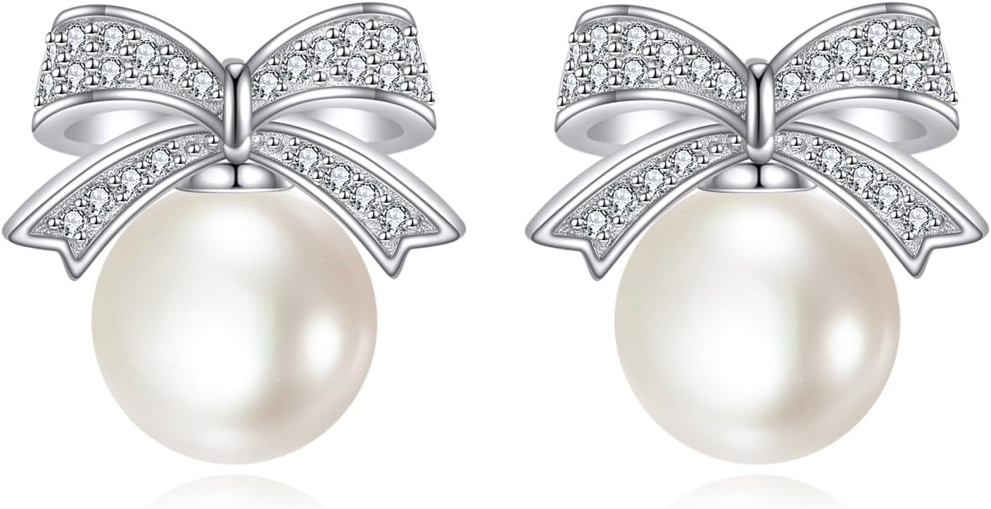 POPLYKE Rose Pearl Earrings 925 Sterling Silver Pearl Drop Dangle Leverback Earrings For Women Wedding Bridesmaids Anniversary