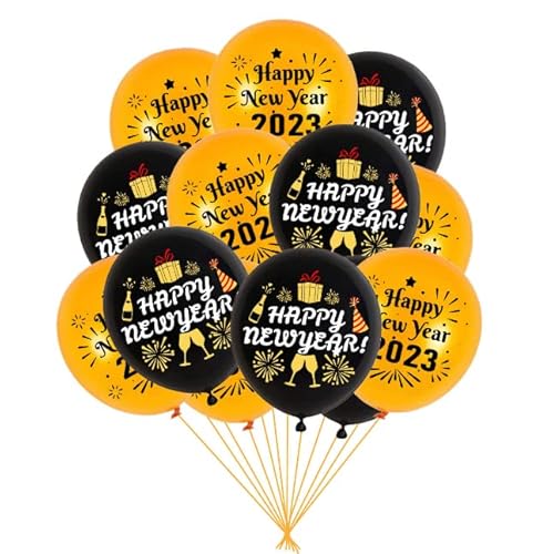 Losuya Lot de 18 ballons pour fête du Nouvel An 2023 Noir et doré 2023 Cover