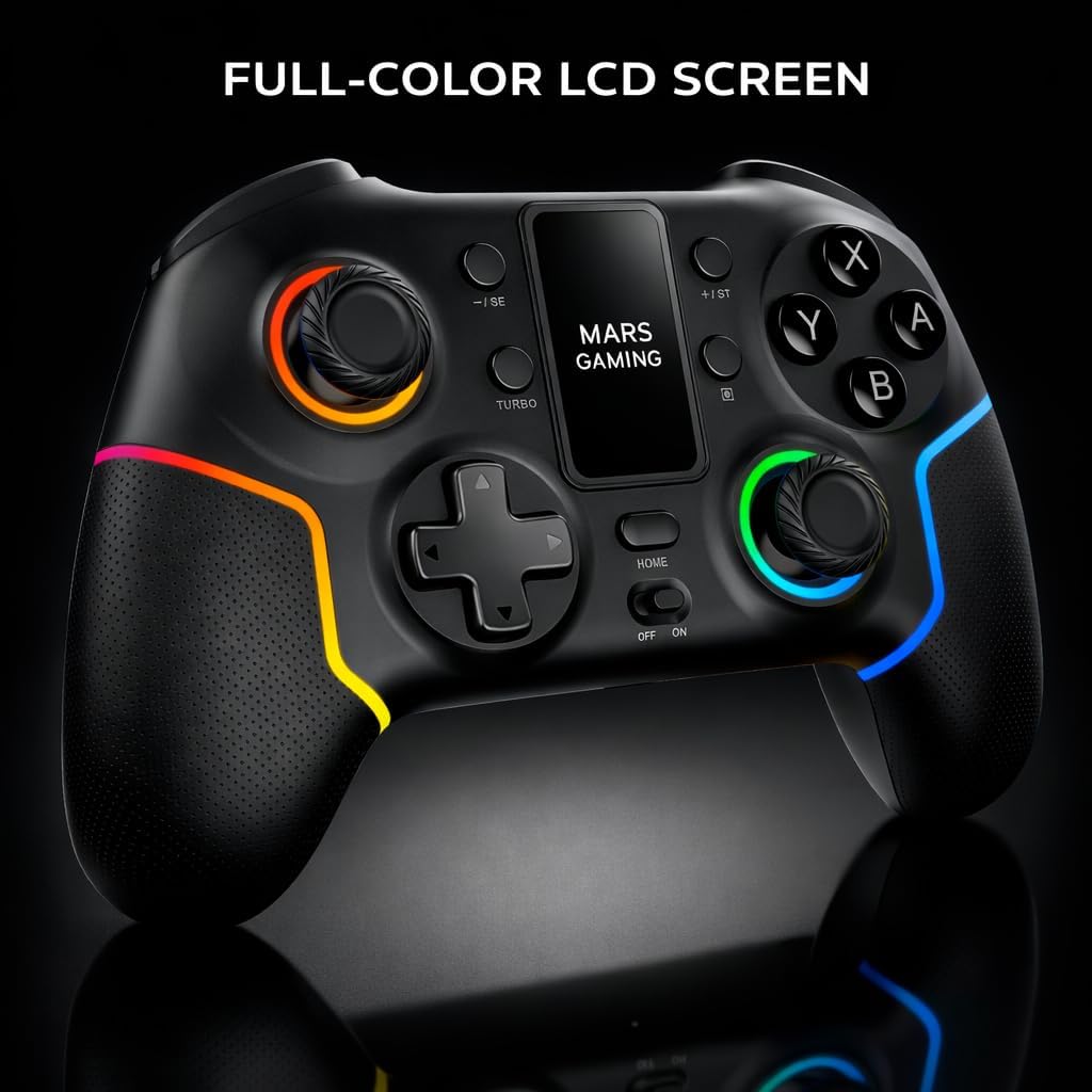 Mars Gaming MGP-V3, Gamepad Inalámbrico ARGB, Triple Conexión Bluetooth 5.0/2.4GPRO / Cable, Pantalla LCD a Color, Joysticks y Gatillos Hall Effect, Switch|Switch 2|PC|Android|iOS 13.0+, Negro 4