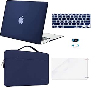 MOSISO Compatible with MacBook Air 13 inch Case (A1369 A1466, Older Version 2010-2017 Release), Plastic Hard Shell Case & Sleeve Bag & Keyboard Cover & Webcam Cover & Screen Protector, Navy Blue