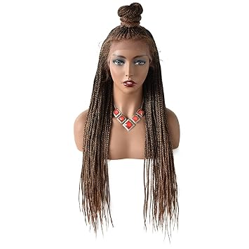 Hand Braided 13"x7" Swiss Lace Front Updo Bun Twist Braids Wigs with Baby Hair Quality Synthetic Lightweight Box Braided Wig for Black Women 35", 1B/27T# Black Mix Blonde