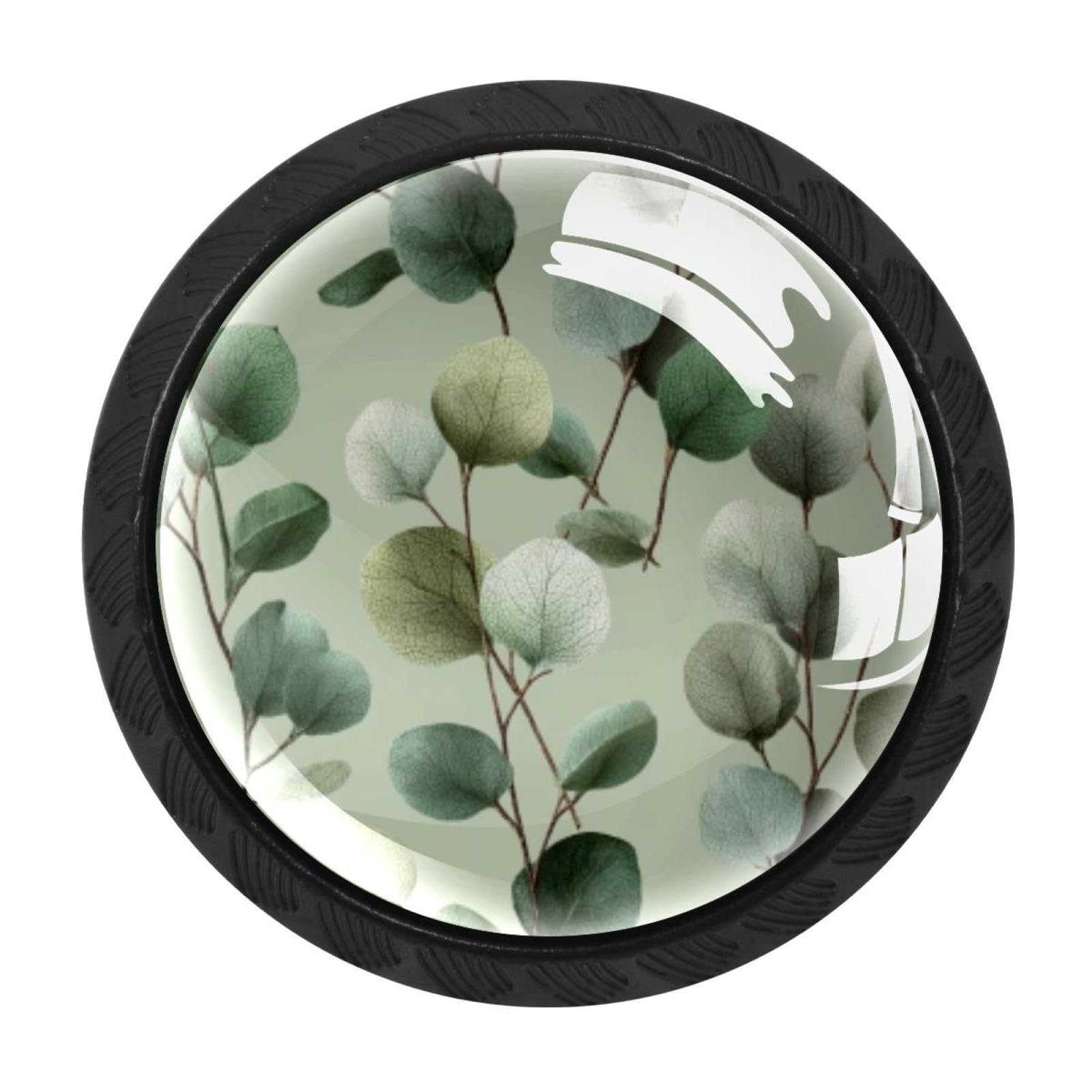 CHENZZZZ 4 Pack Round Cabinet Knobs for Kitchen Bathroom Closet Dresser Cabinets, Natural Sage Green Eucalyptus Pattern (1)