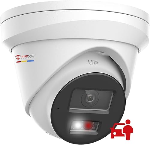 Anpviz Cámara IP PoE 4K para exteriores, cámara de torreta inteligente de doble luz de 8 MP, detección de humanos/vehículos, lente de 0.110 in,