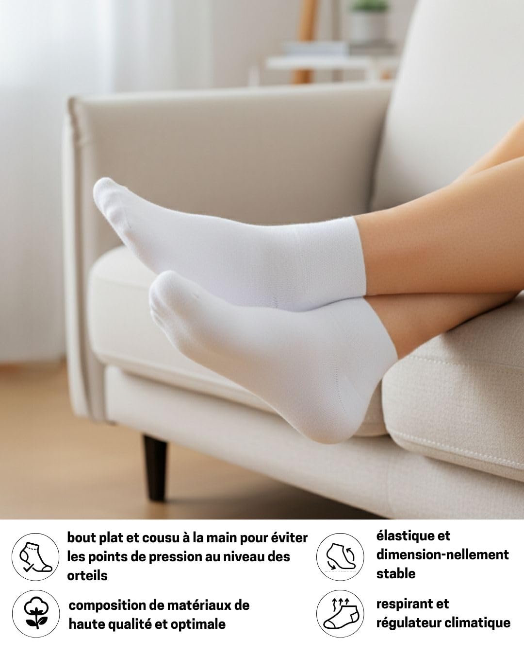 10 Paires Chaussettes Diabetiques Socquettes Basses Homme Femme Coton sans Elastique & sans Couture