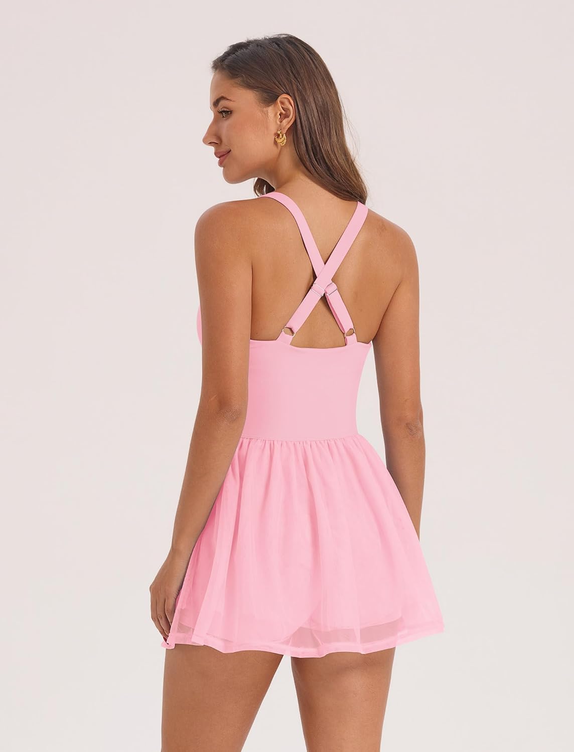 ABOCIW Womns Mesh Hem Tennis Dress Built in Bra and Shorts Cross Back Workout Golf Athletic Dress with Pocket