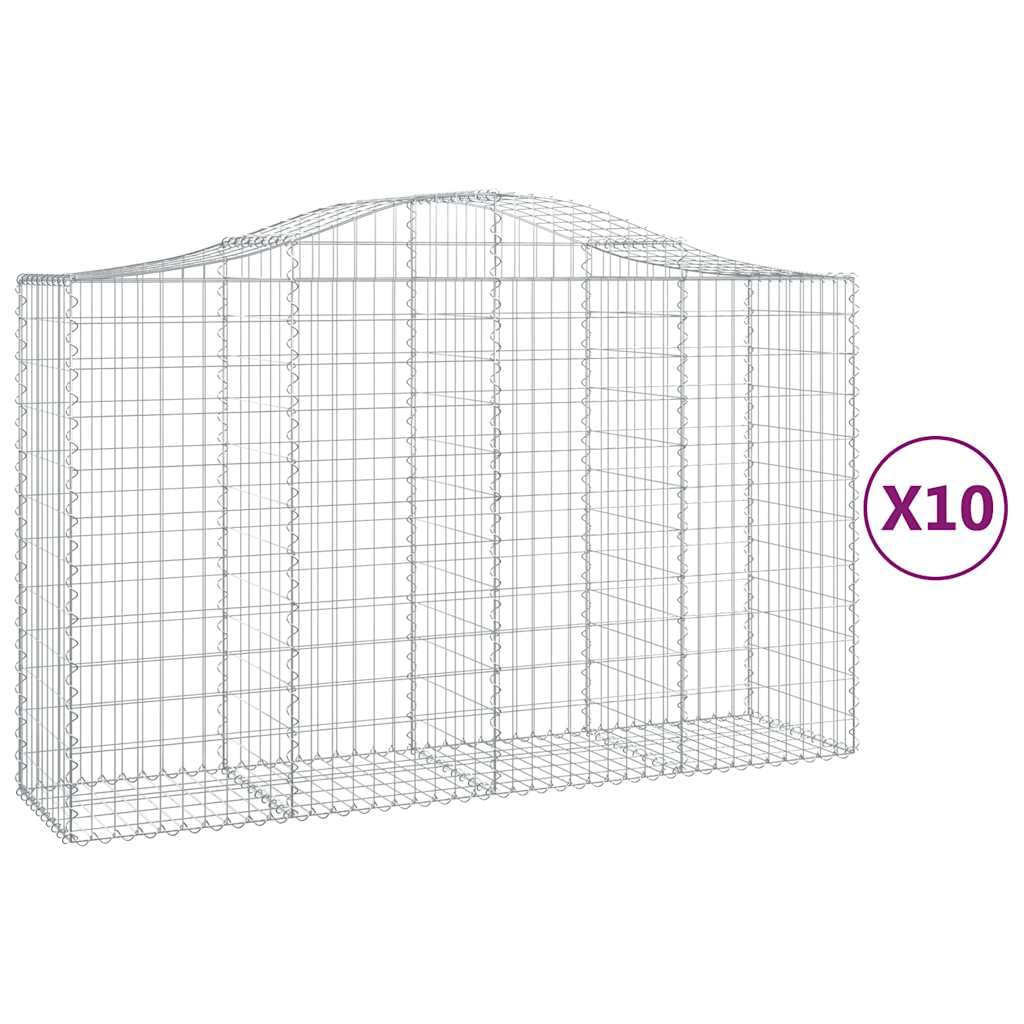 Gabiony z wysokim łukiem 10 sztuk 200 x 50 x 120/140 cm ocynkowane żelazo do barier ogrodowych i ochrona przed wzrokiem jako dekoracyjne wygłuszające ściany gabionowe z odpornego na korozję
