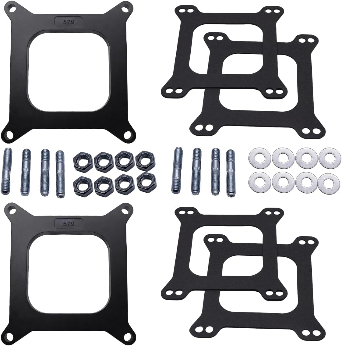 Black Carb Spacers 1/2" 0.5" Tall Open Phenolic Carburetor Spacer Compatible with Holley 4150 4160 4bbl. SBC BBC Carb 2 Set
